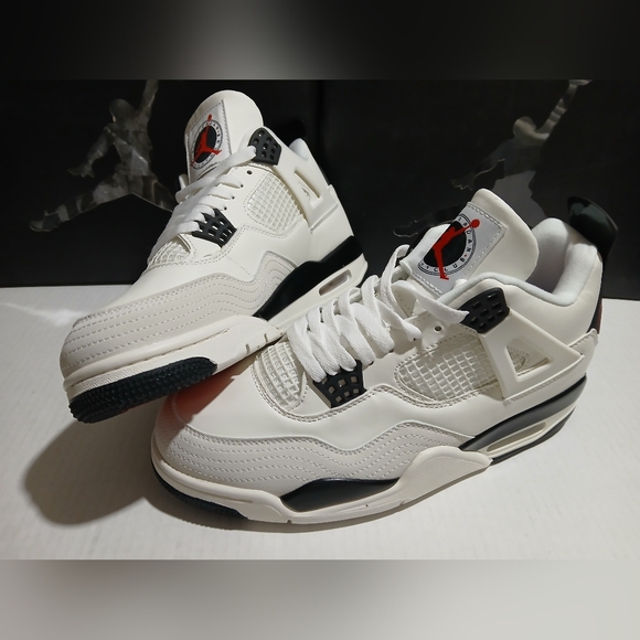 Retro 4 White and Black Sneakers with Red Logo